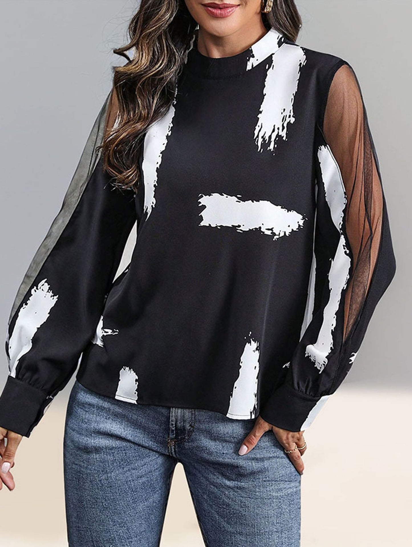 Stand-collar work shirt top