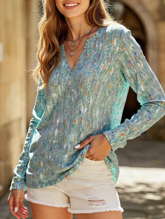 Casual V-neck long-sleeved printed shirt