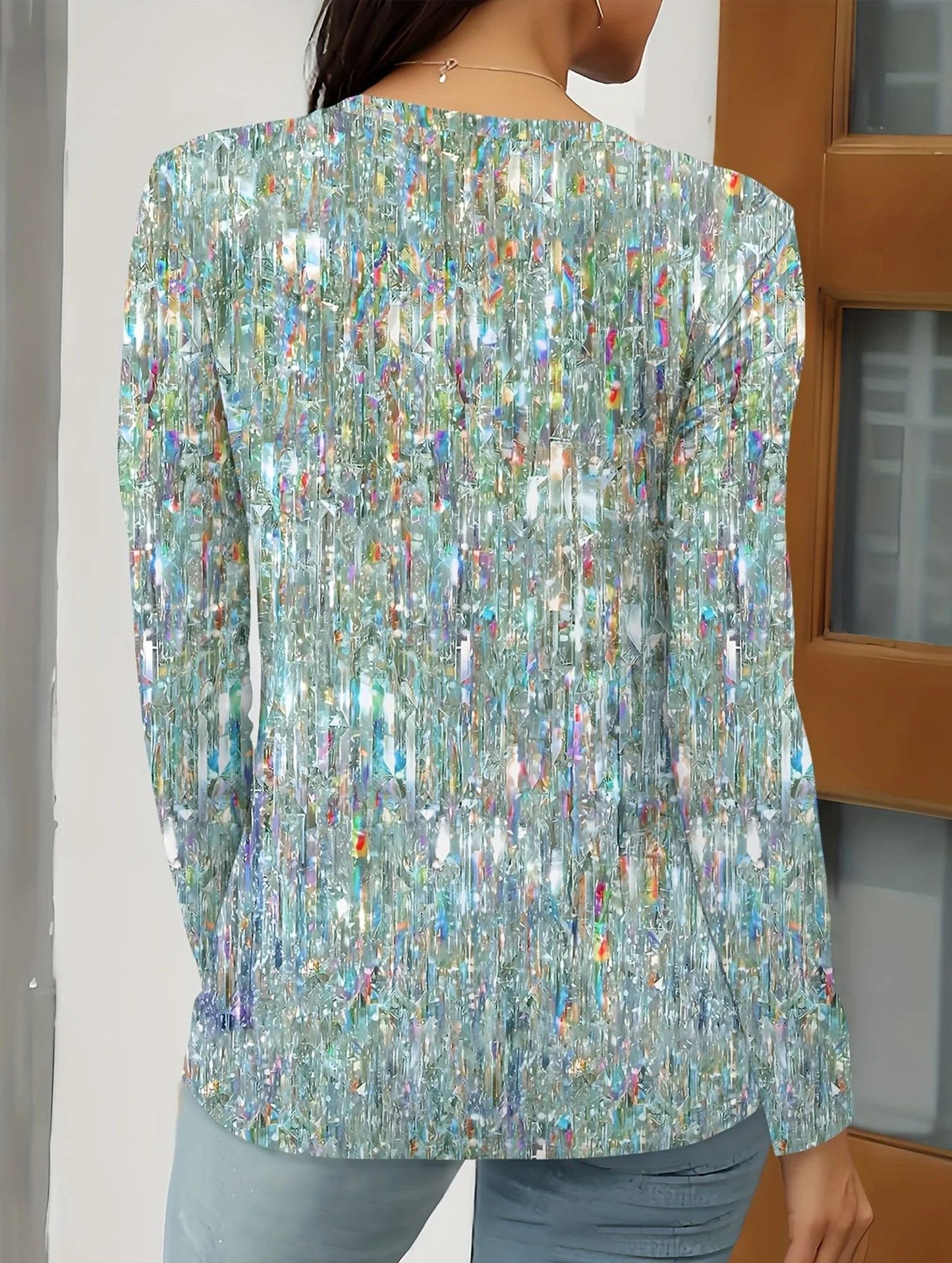 Casual V-neck long-sleeved printed shirt