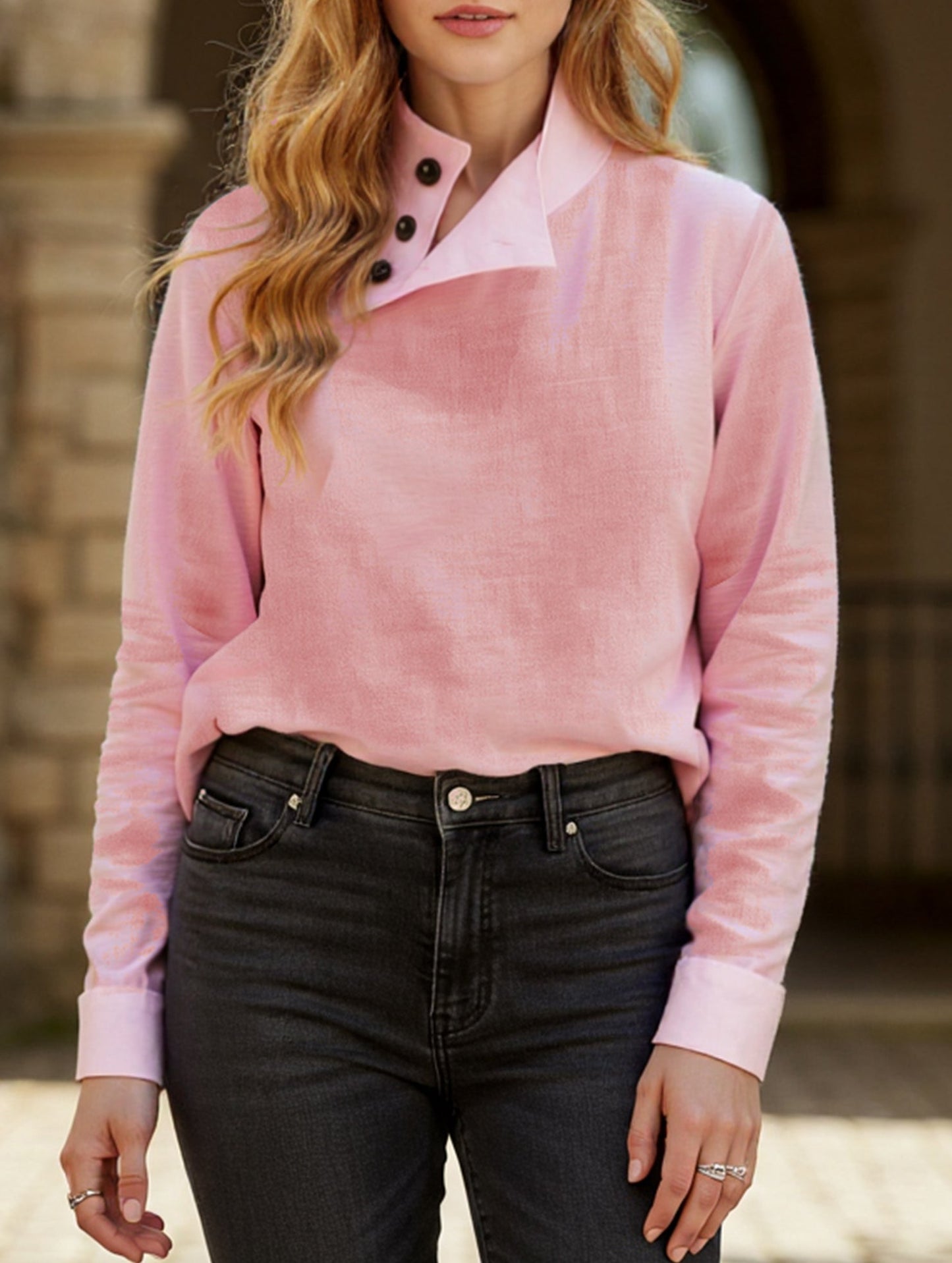 casual stand-up collar long-sleeved shirt