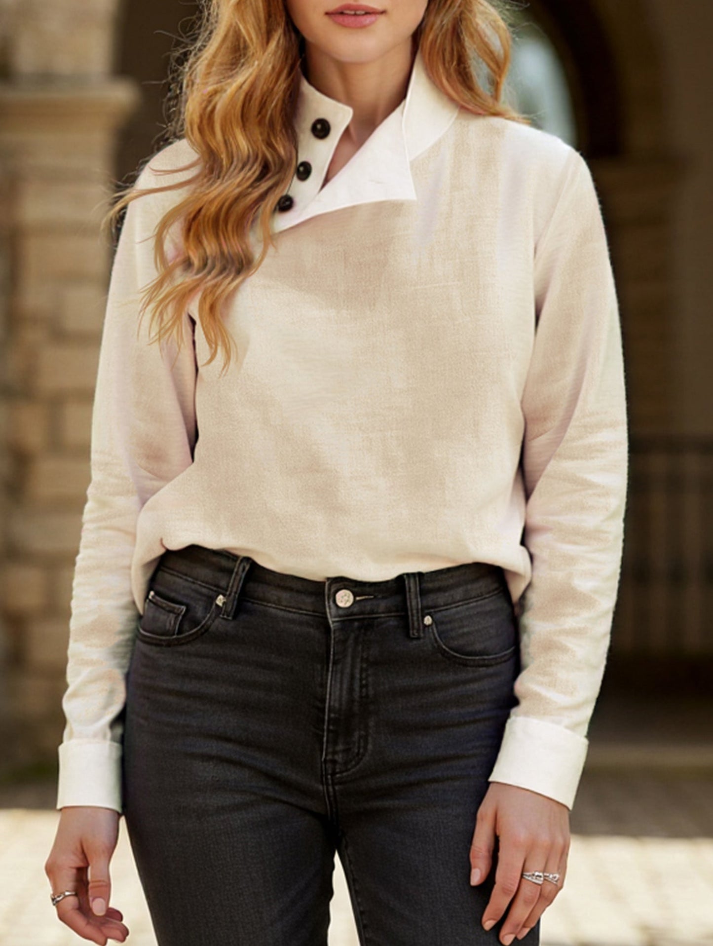 casual stand-up collar long-sleeved shirt