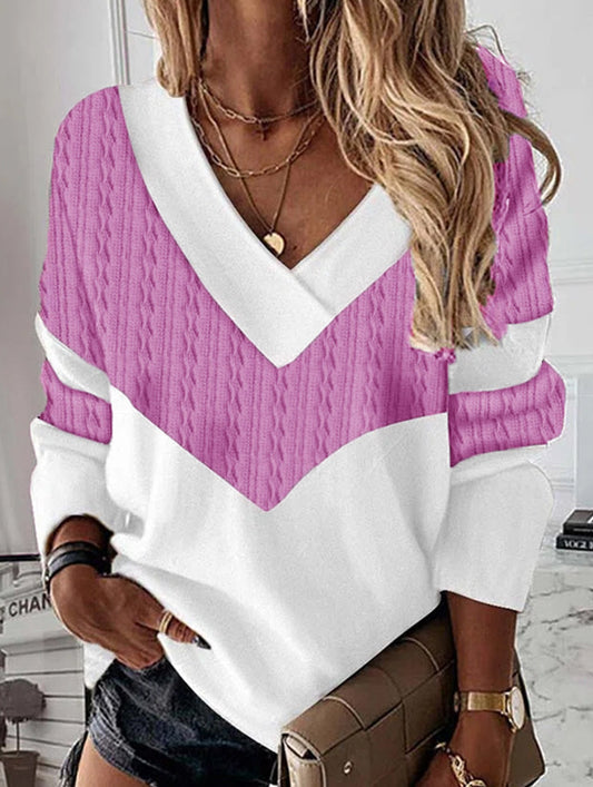 Pullover contrast print V-neck long-sleeved shirt