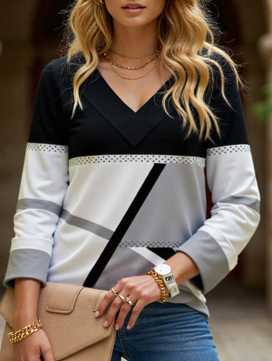 Pullover loose V-neck long-sleeved shirt