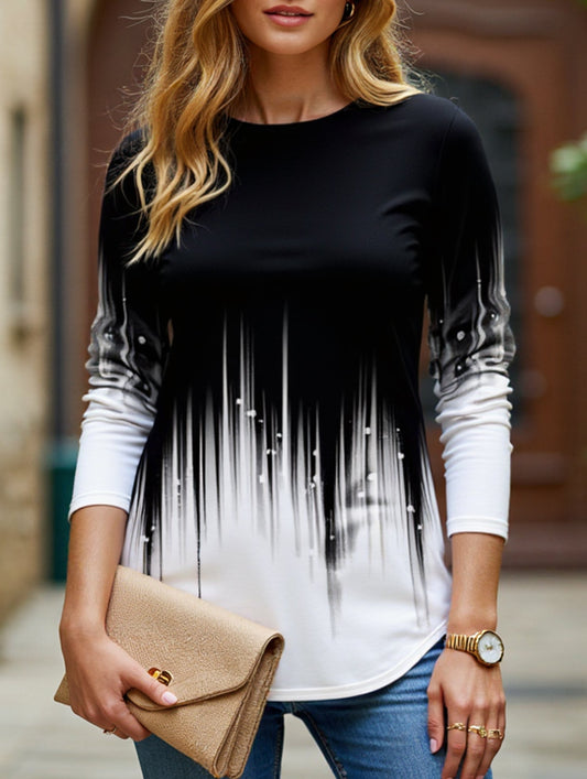 Casual round neck long sleeve loose pullover shirt