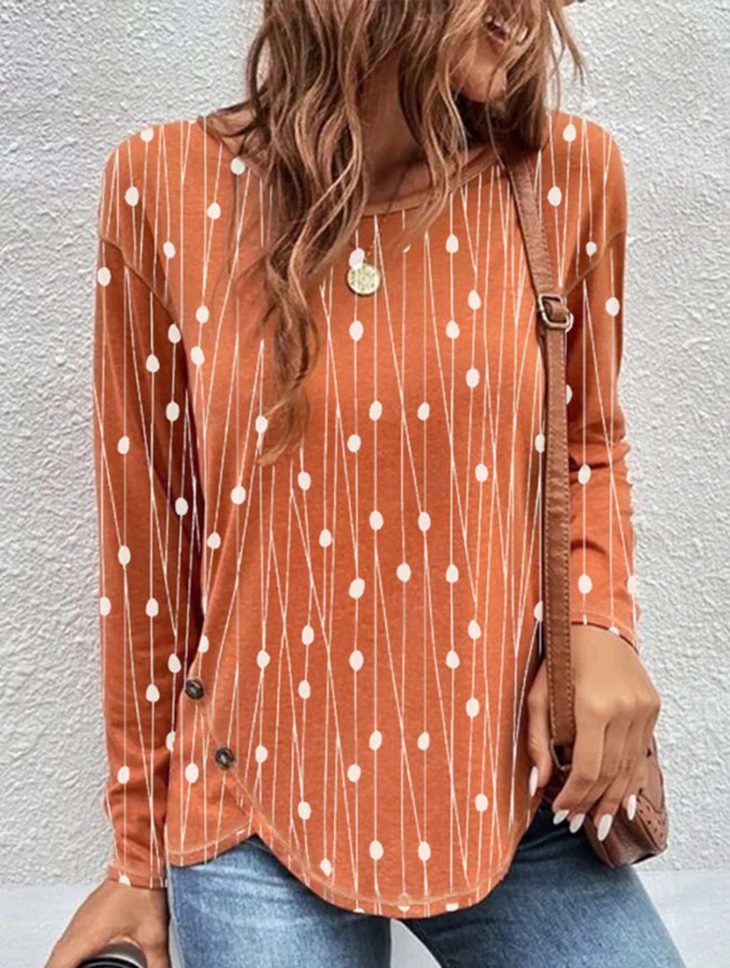 Round neck long sleeve loose pullover shirt