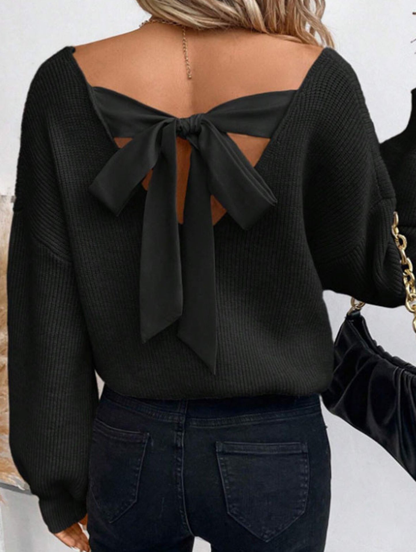 Casual loose v-neck solid color sweater