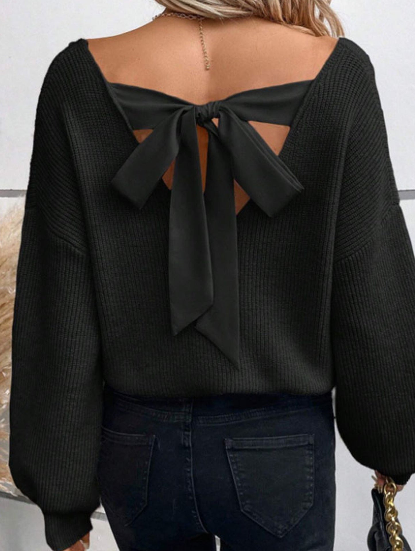 Casual loose v-neck solid color sweater