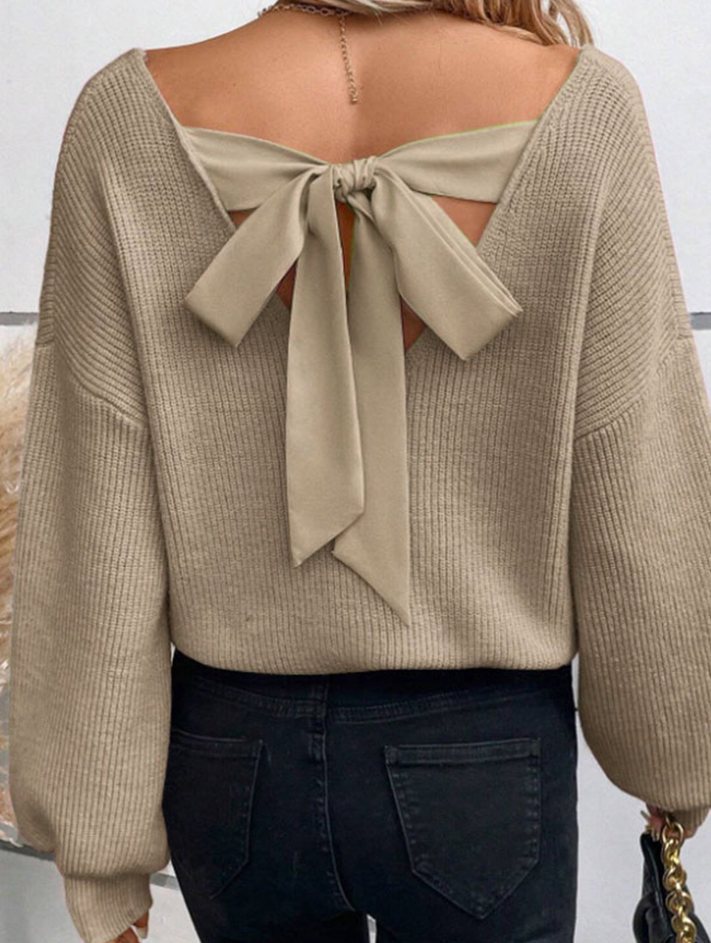 Casual loose v-neck solid color sweater