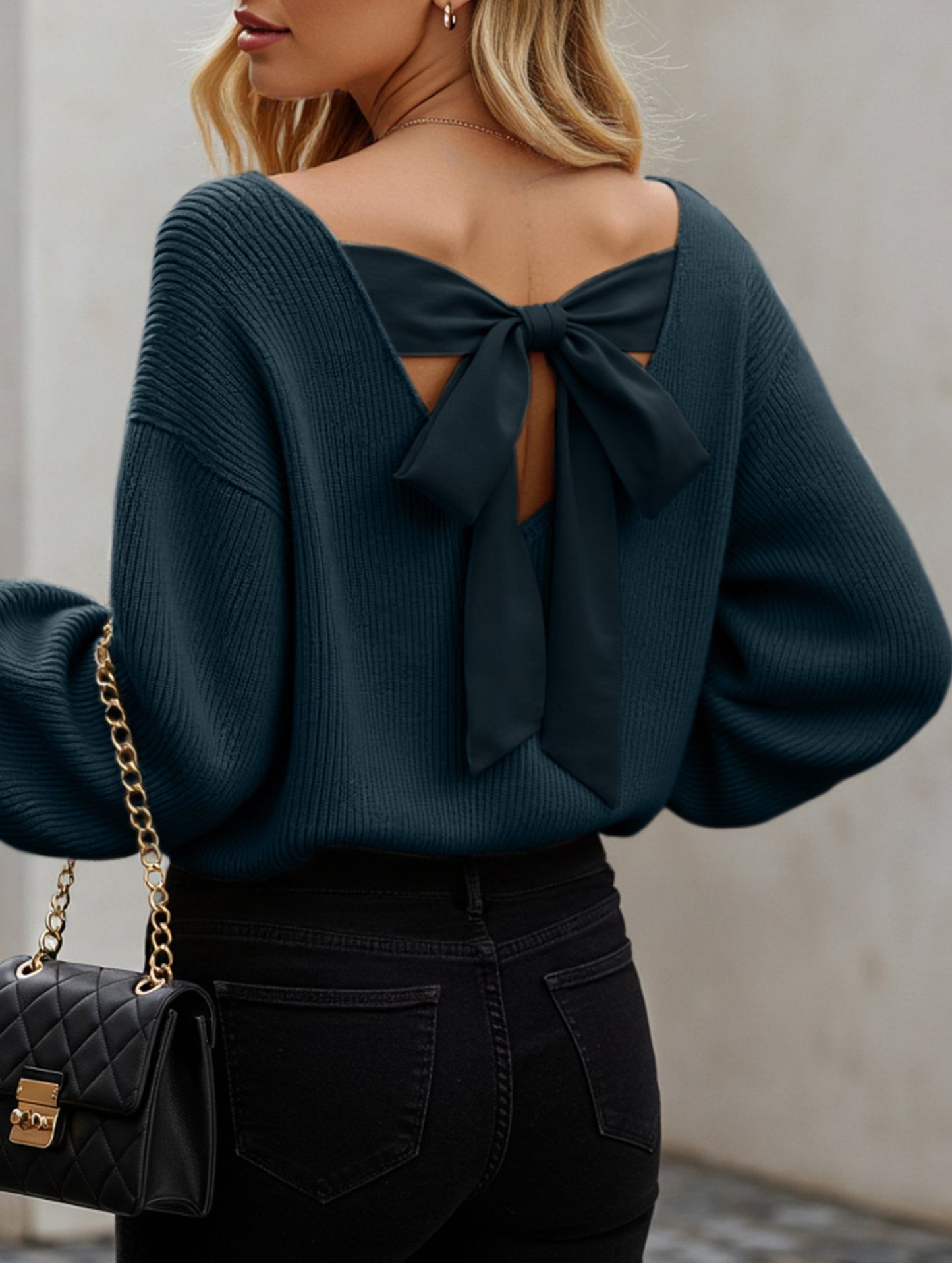 Casual loose v-neck solid color sweater