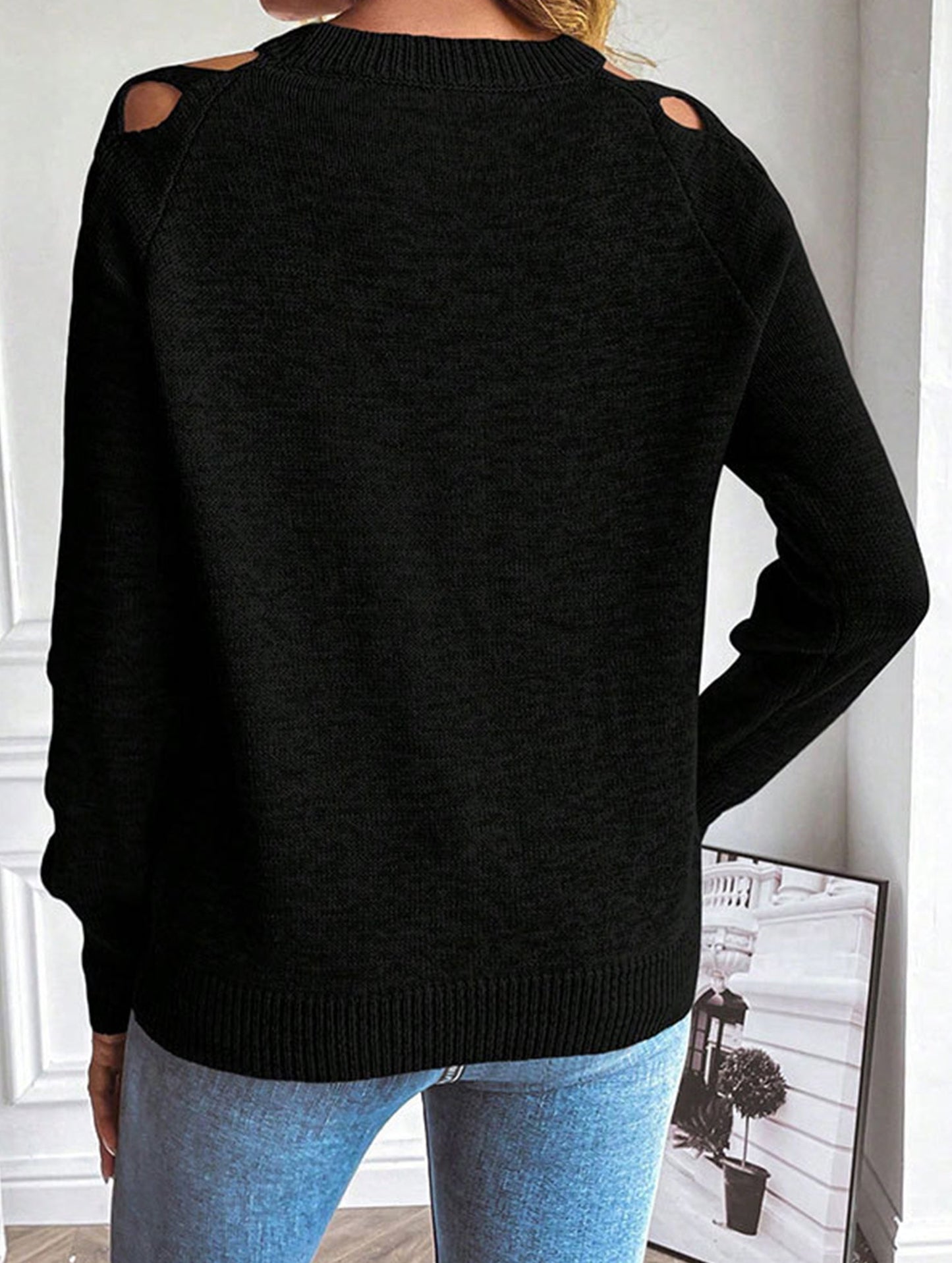 hollow striped long-sleeved top