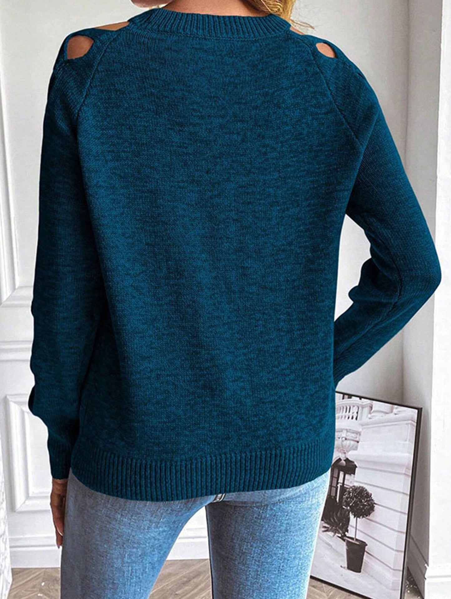 hollow striped long-sleeved top