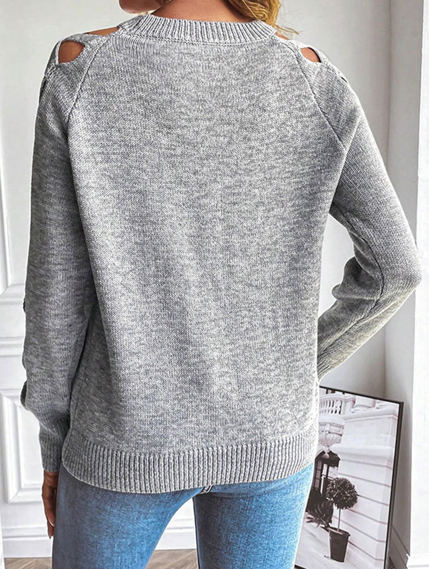 hollow striped long-sleeved top