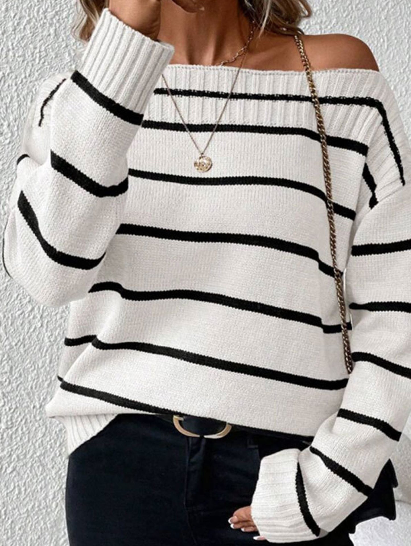 Fashionable and sexy striped boat neck top