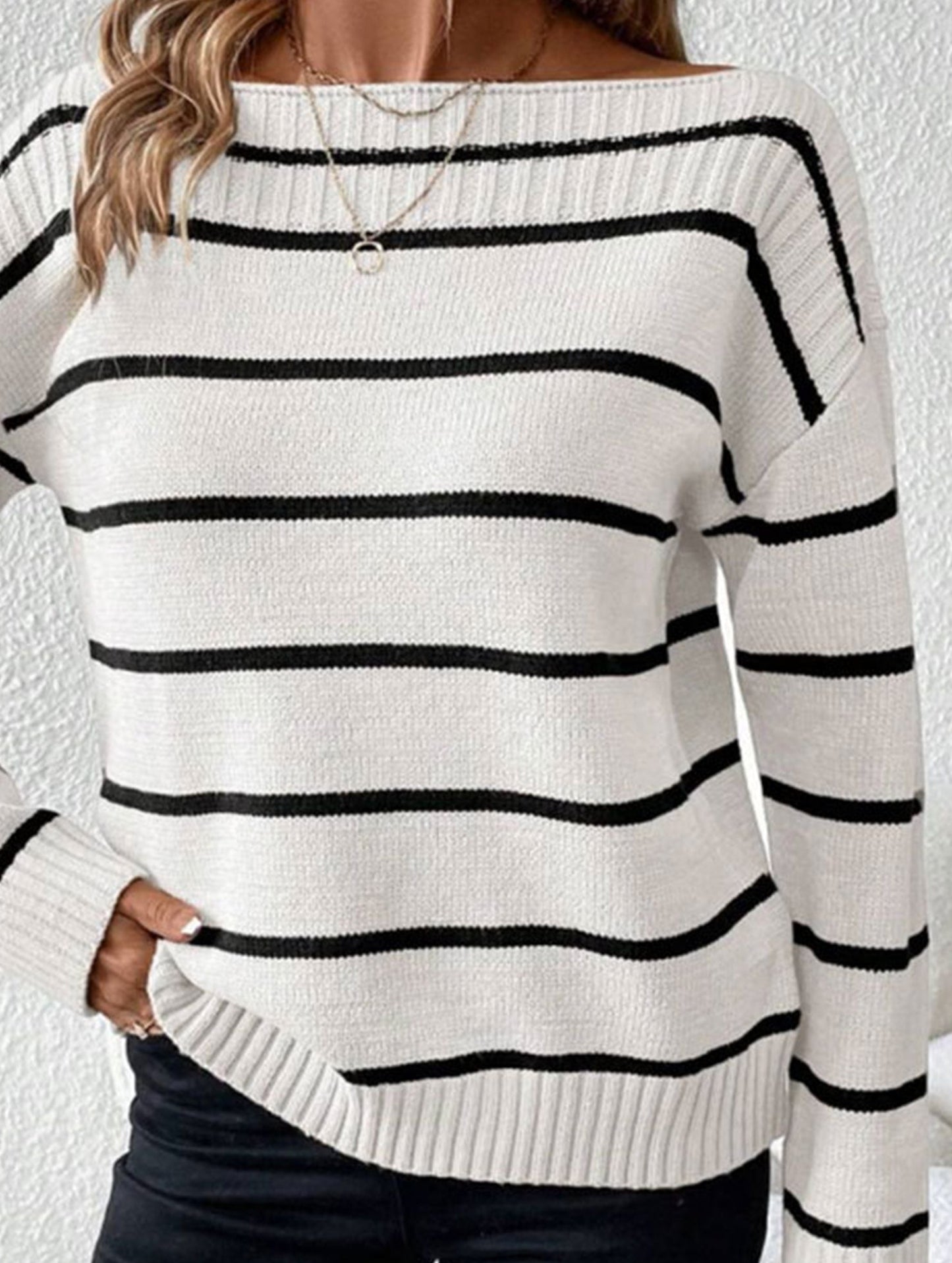 Fashionable and sexy striped boat neck top