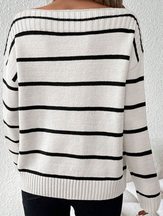 Fashionable and sexy striped boat neck top
