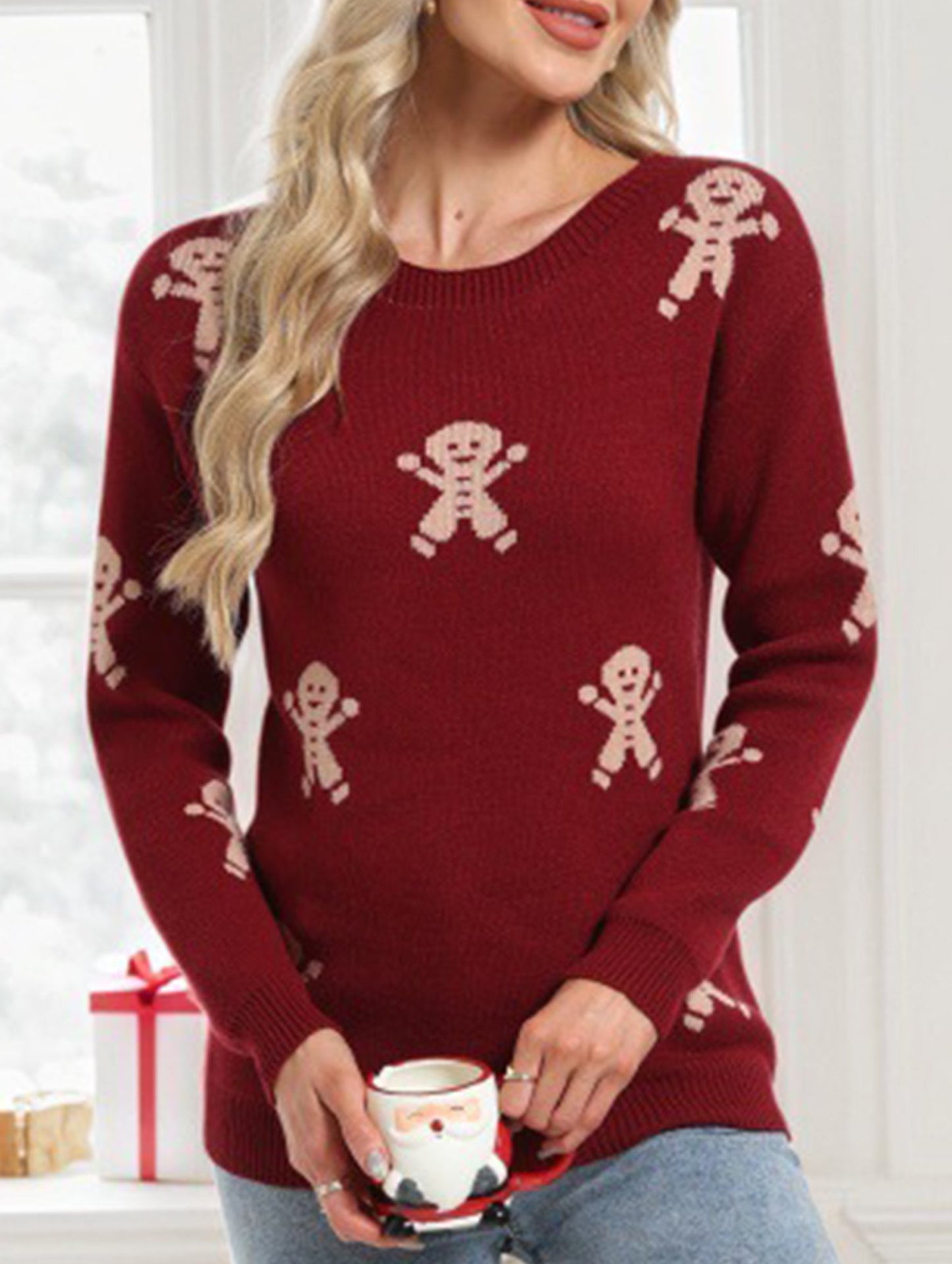 Christmas cartoon embroidered crew neck sweater