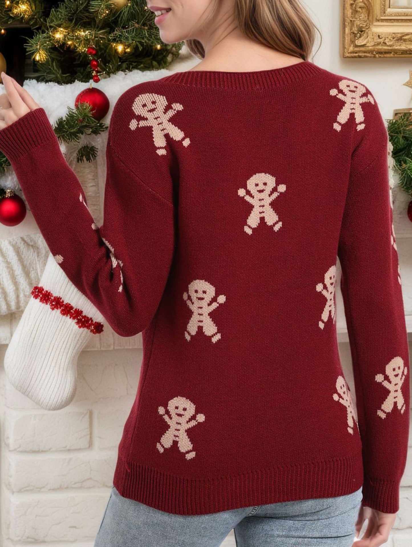 Christmas cartoon embroidered crew neck sweater