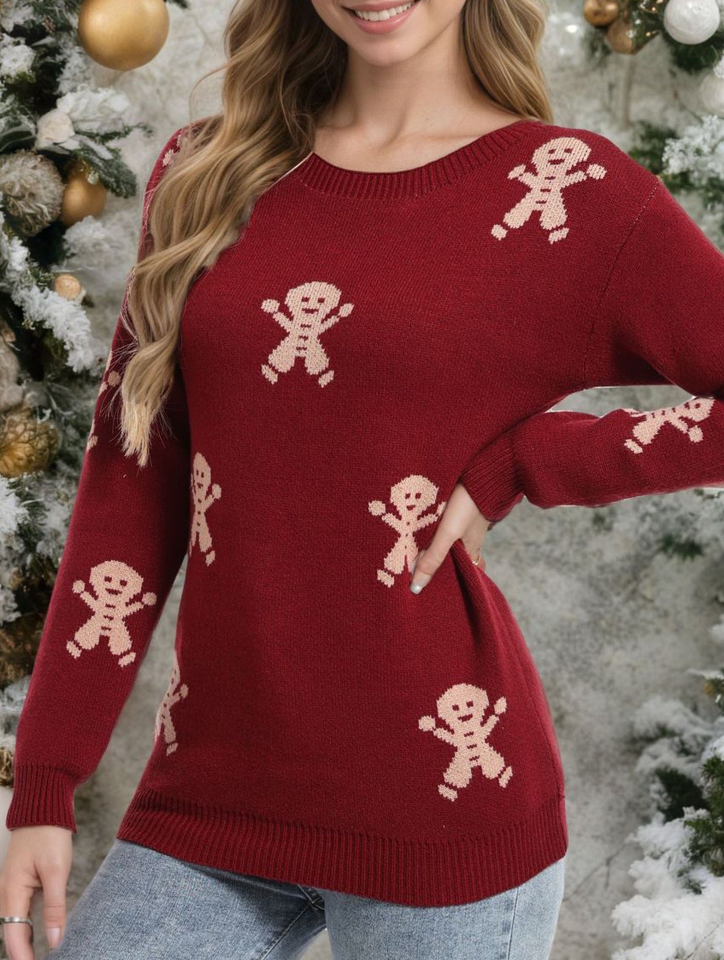 Christmas cartoon embroidered crew neck sweater