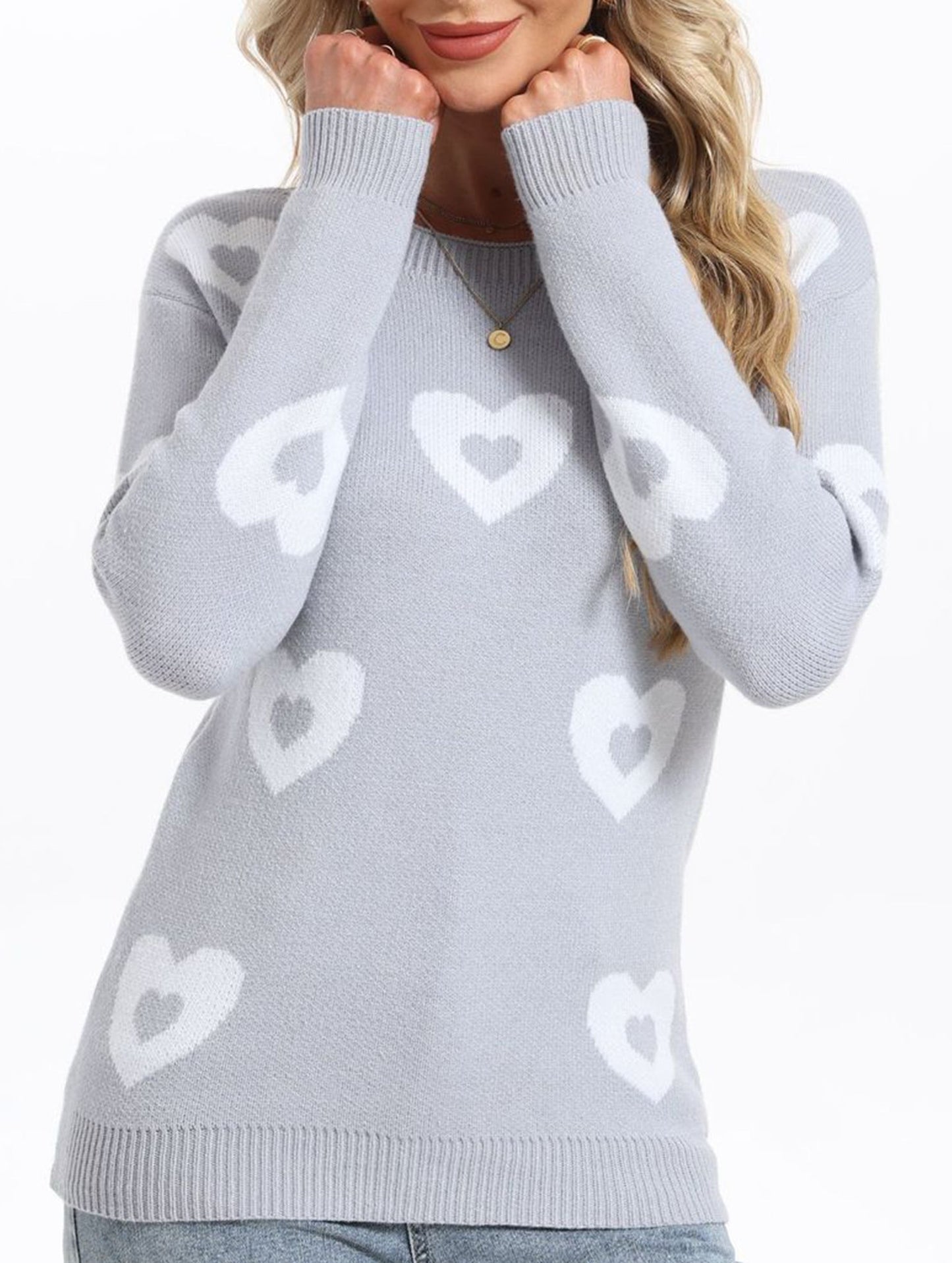 Heart-Shaped Valentine's Day Crew Neck Sweater