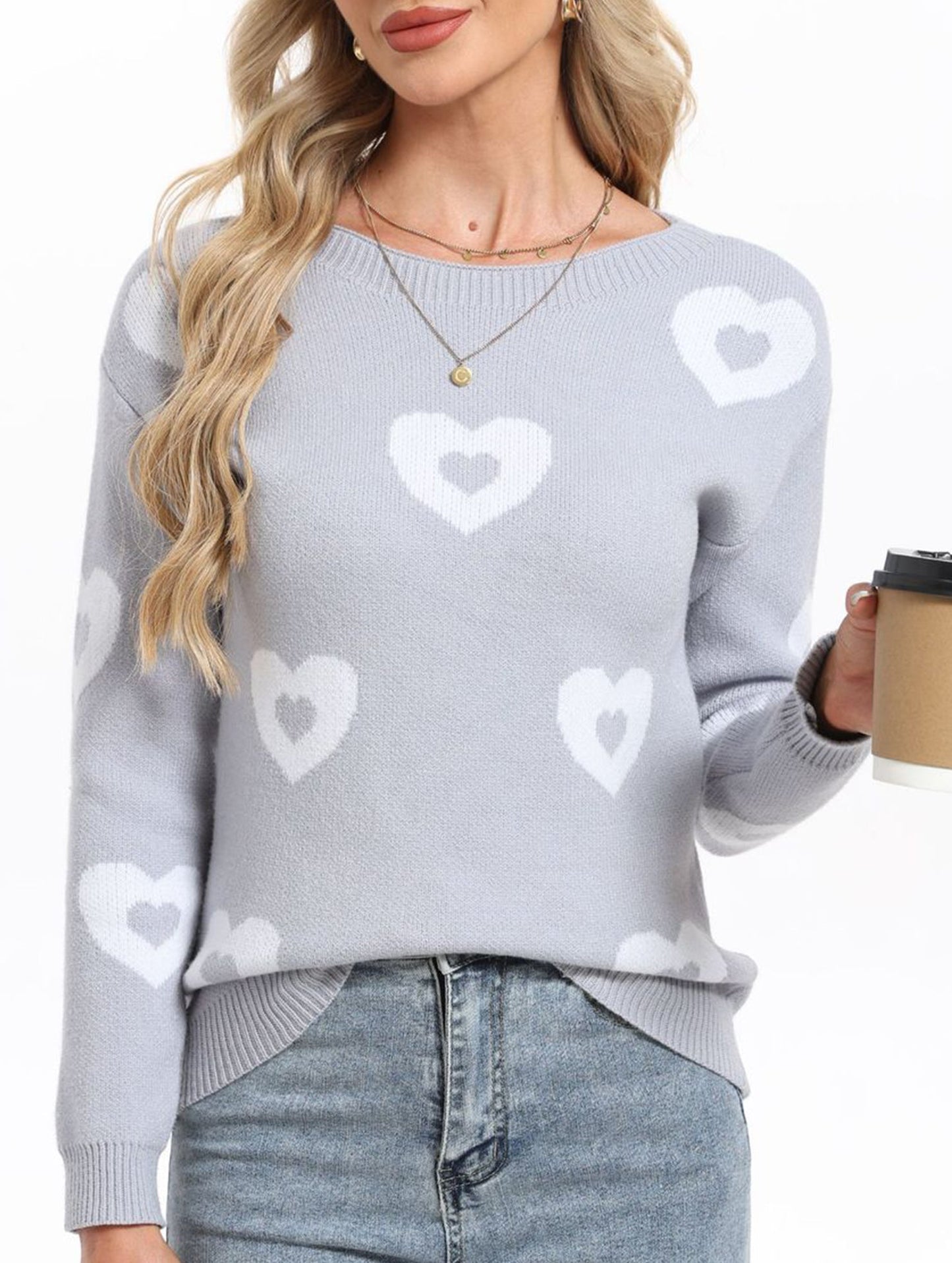 Heart-Shaped Valentine's Day Crew Neck Sweater