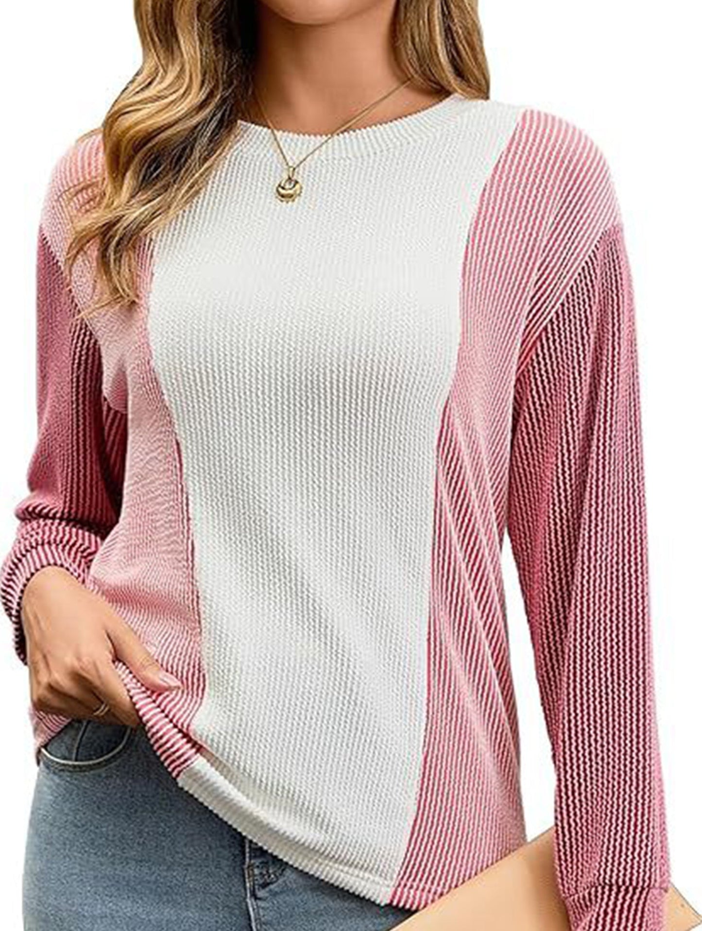 Loose casual stitching crew neck sweatshirt
