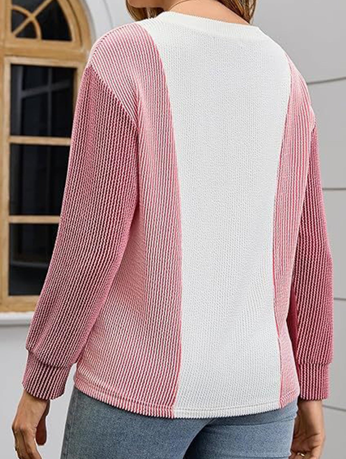 Loose casual stitching crew neck sweatshirt