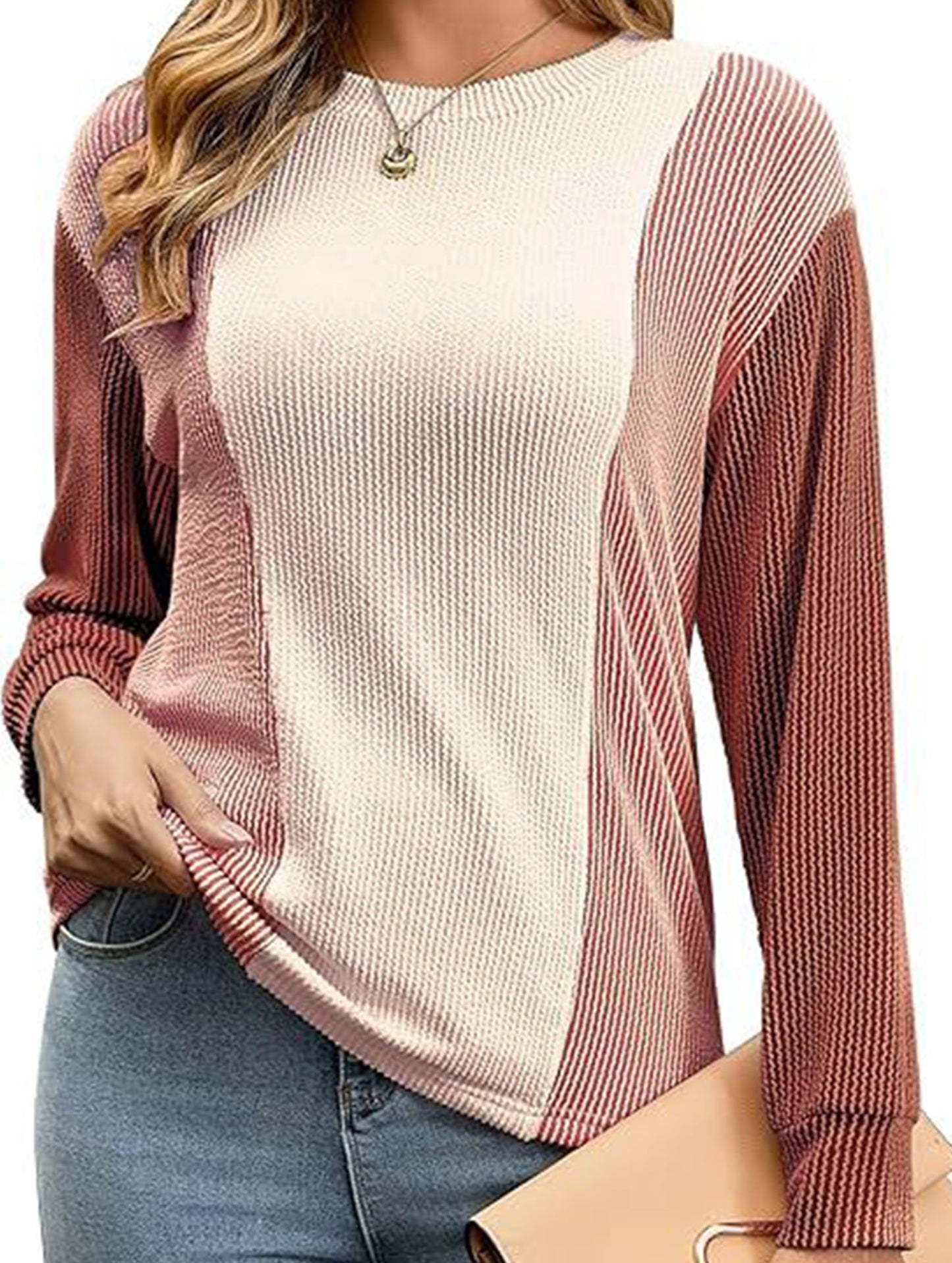 Loose casual stitching crew neck sweatshirt