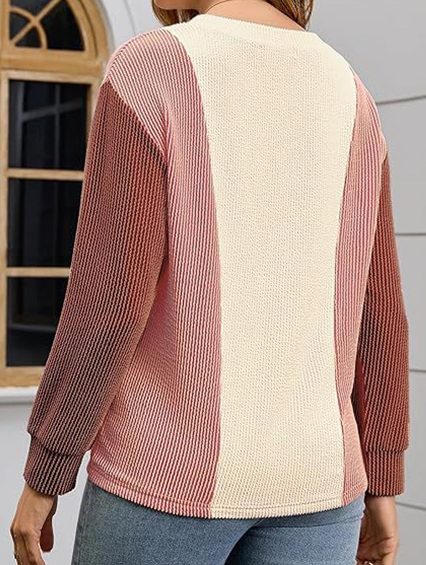 Loose casual stitching crew neck sweatshirt