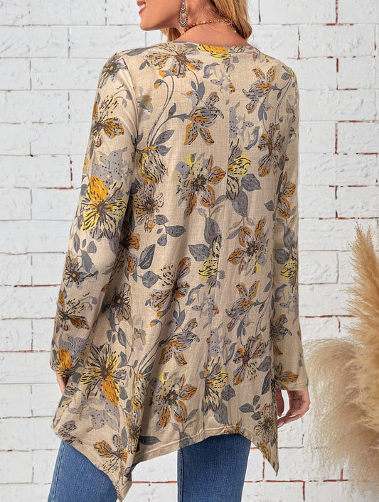 floral print crew neck long-sleeved top