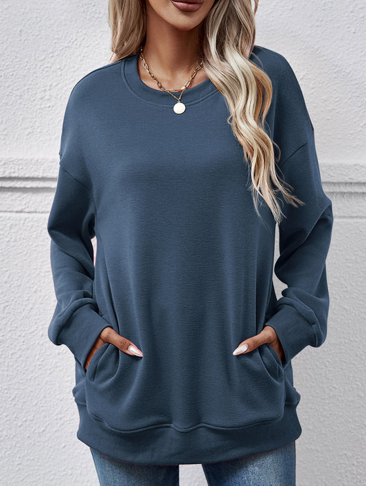 Loose crew neck fleece sweatshirt