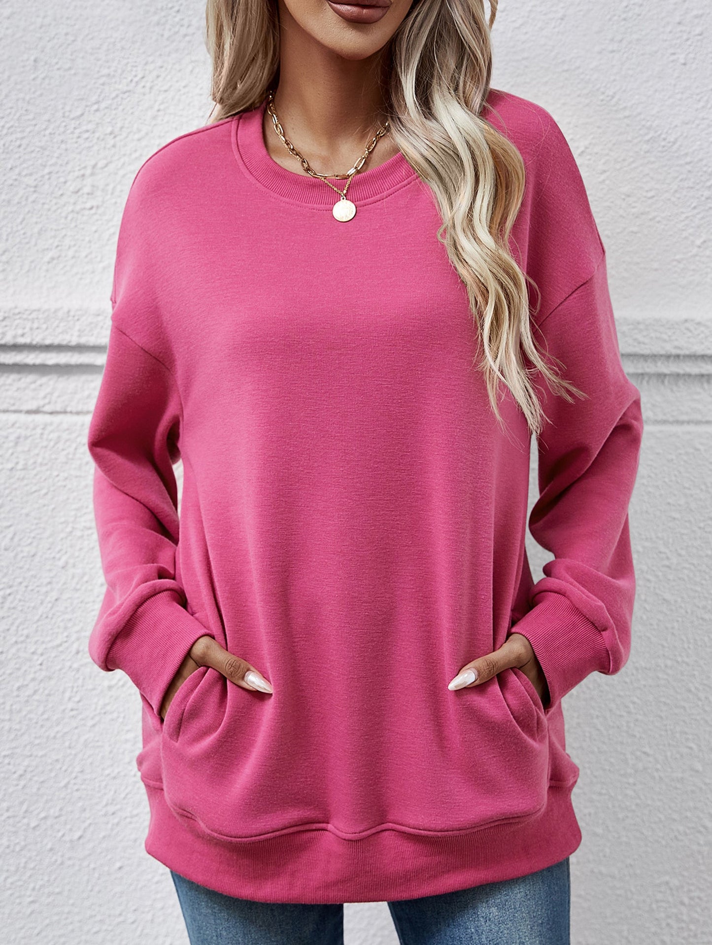 Loose crew neck fleece sweatshirt