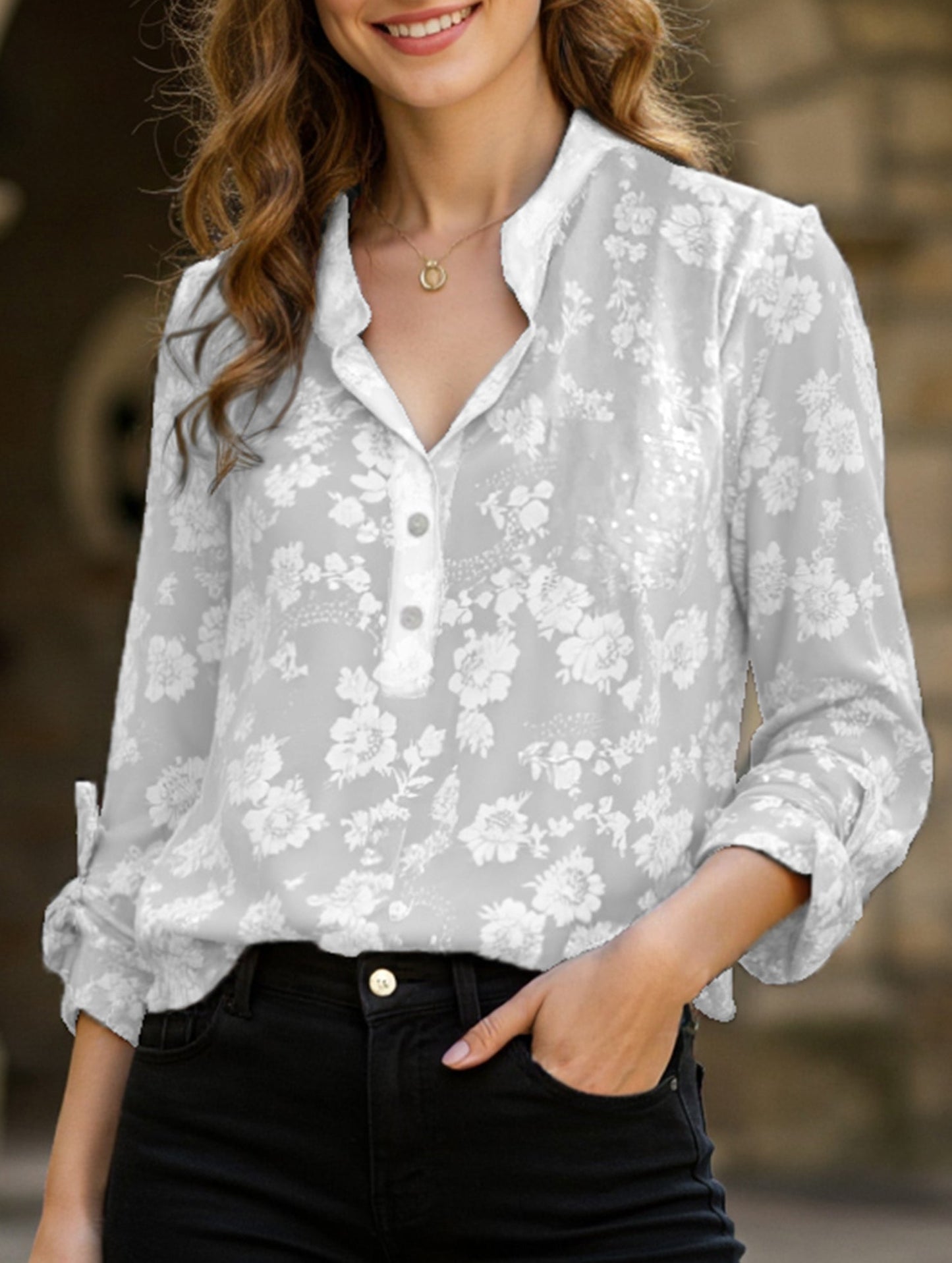 Loose Casual Sequin Pocket Shirt
