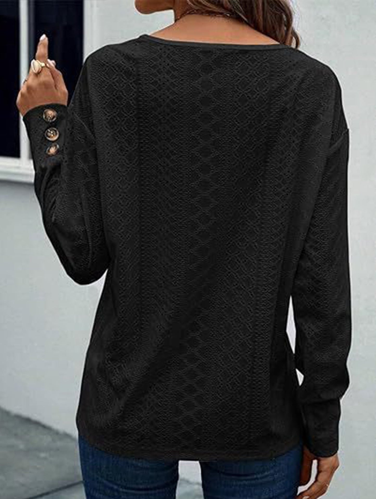 Button-down lace embroidered shirt