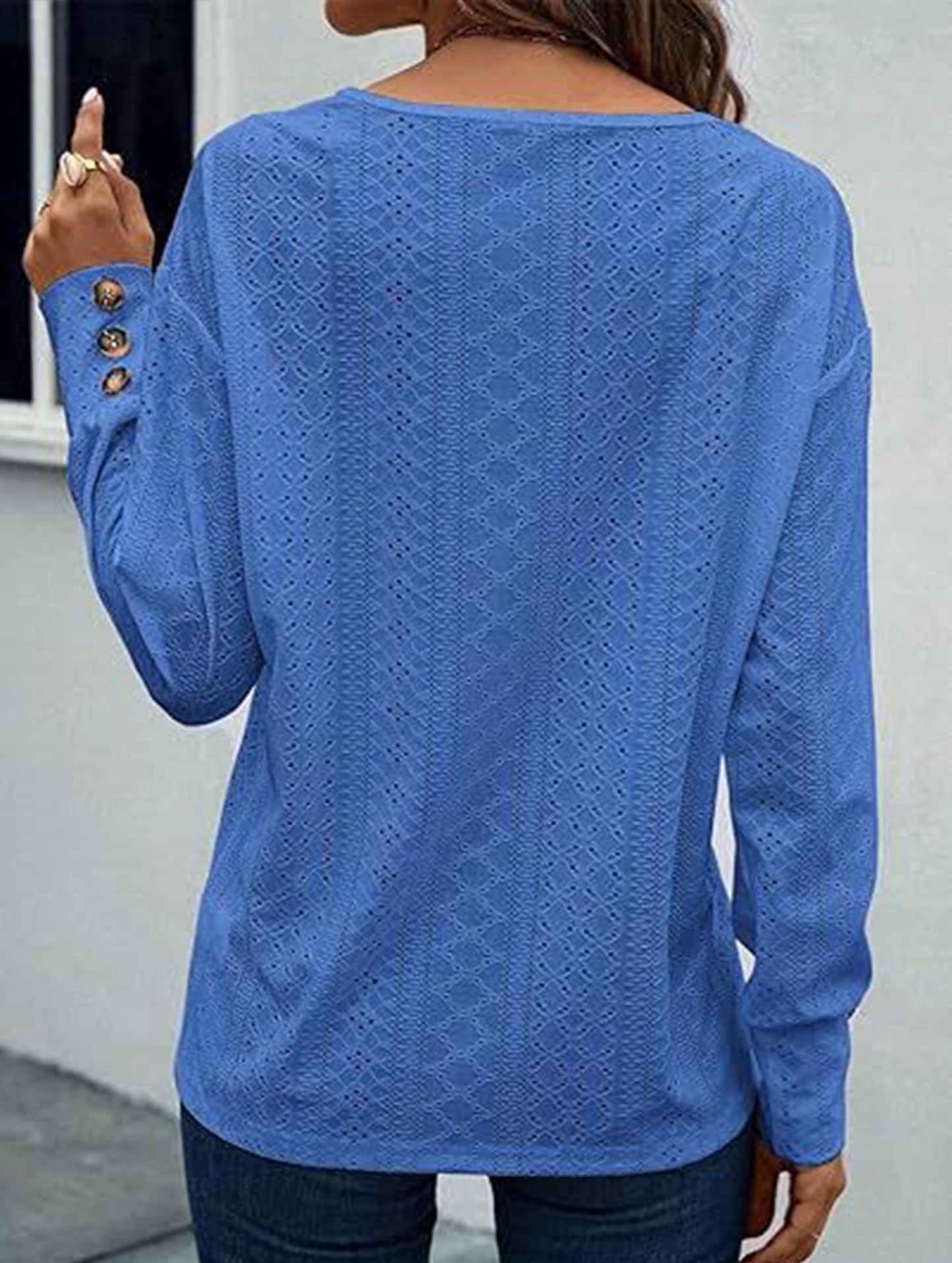 Button-down lace embroidered shirt