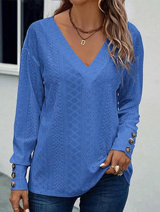 Button-down lace embroidered shirt