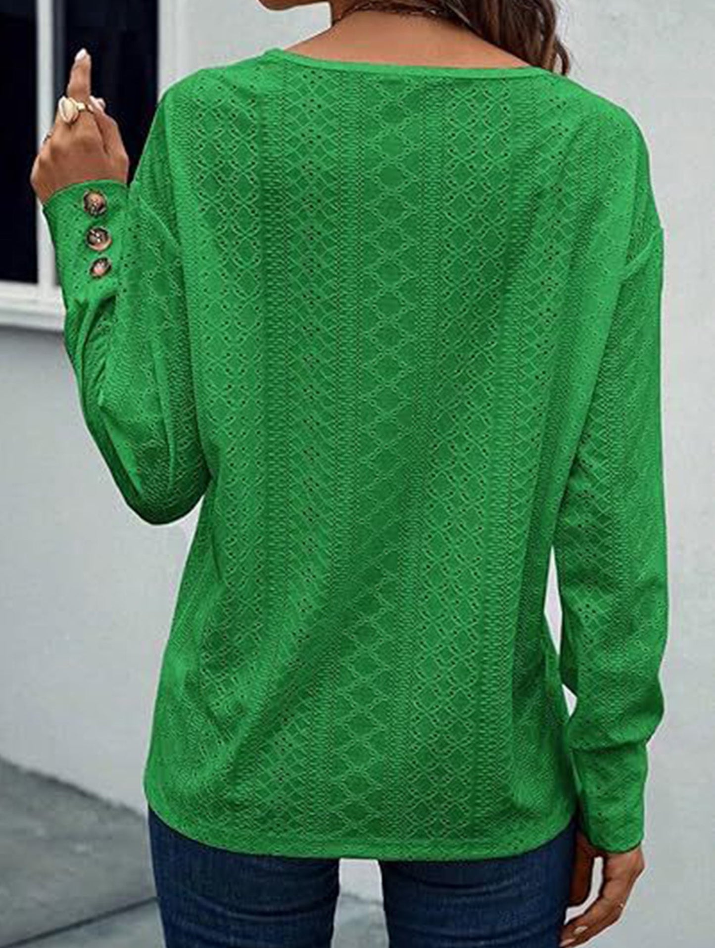 Button-down lace embroidered shirt