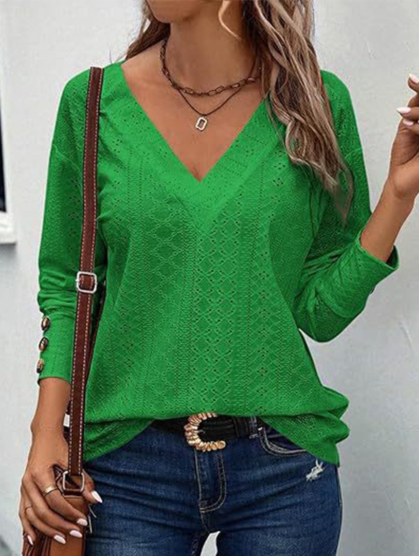 Button-down lace embroidered shirt