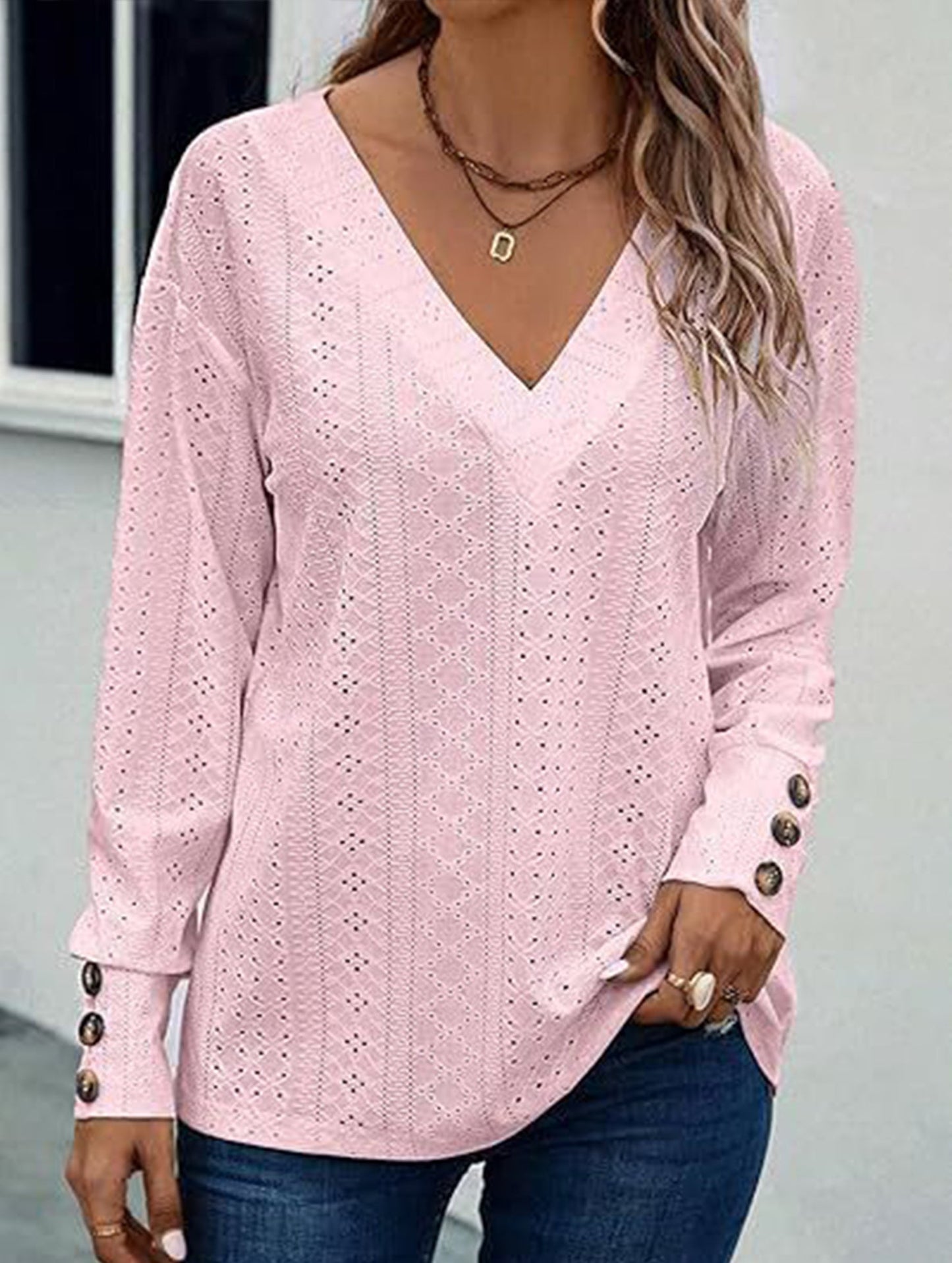 Button-down lace embroidered shirt