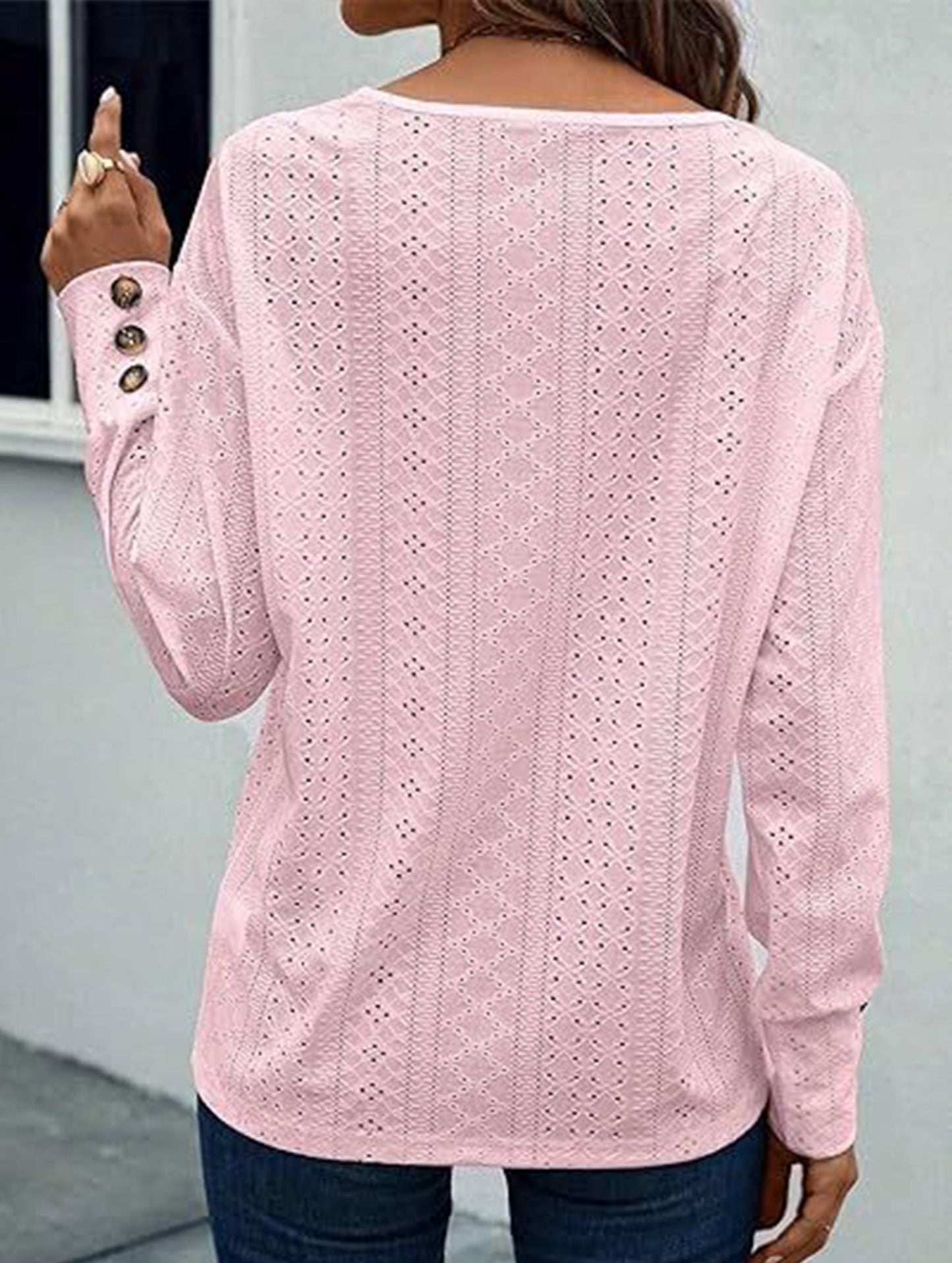 Button-down lace embroidered shirt