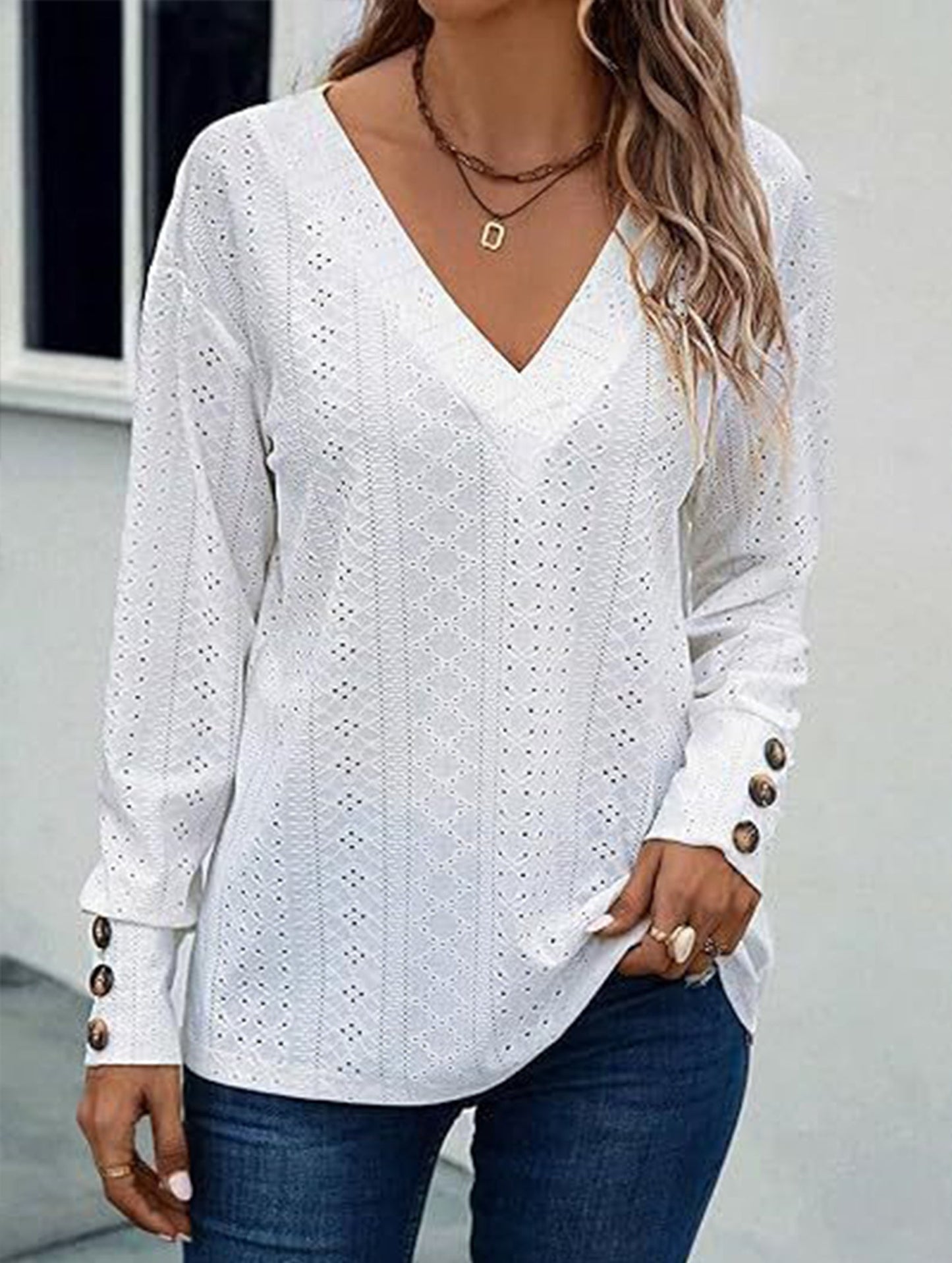 Button-down lace embroidered shirt