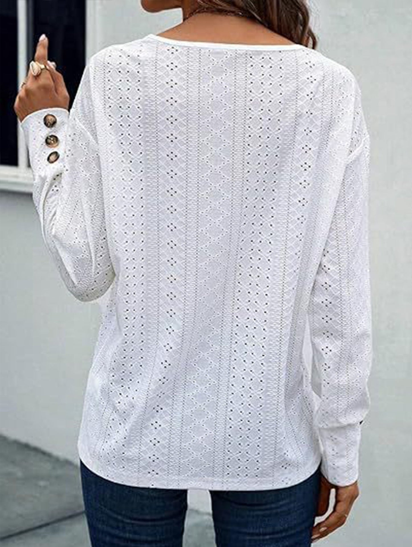 Button-down lace embroidered shirt