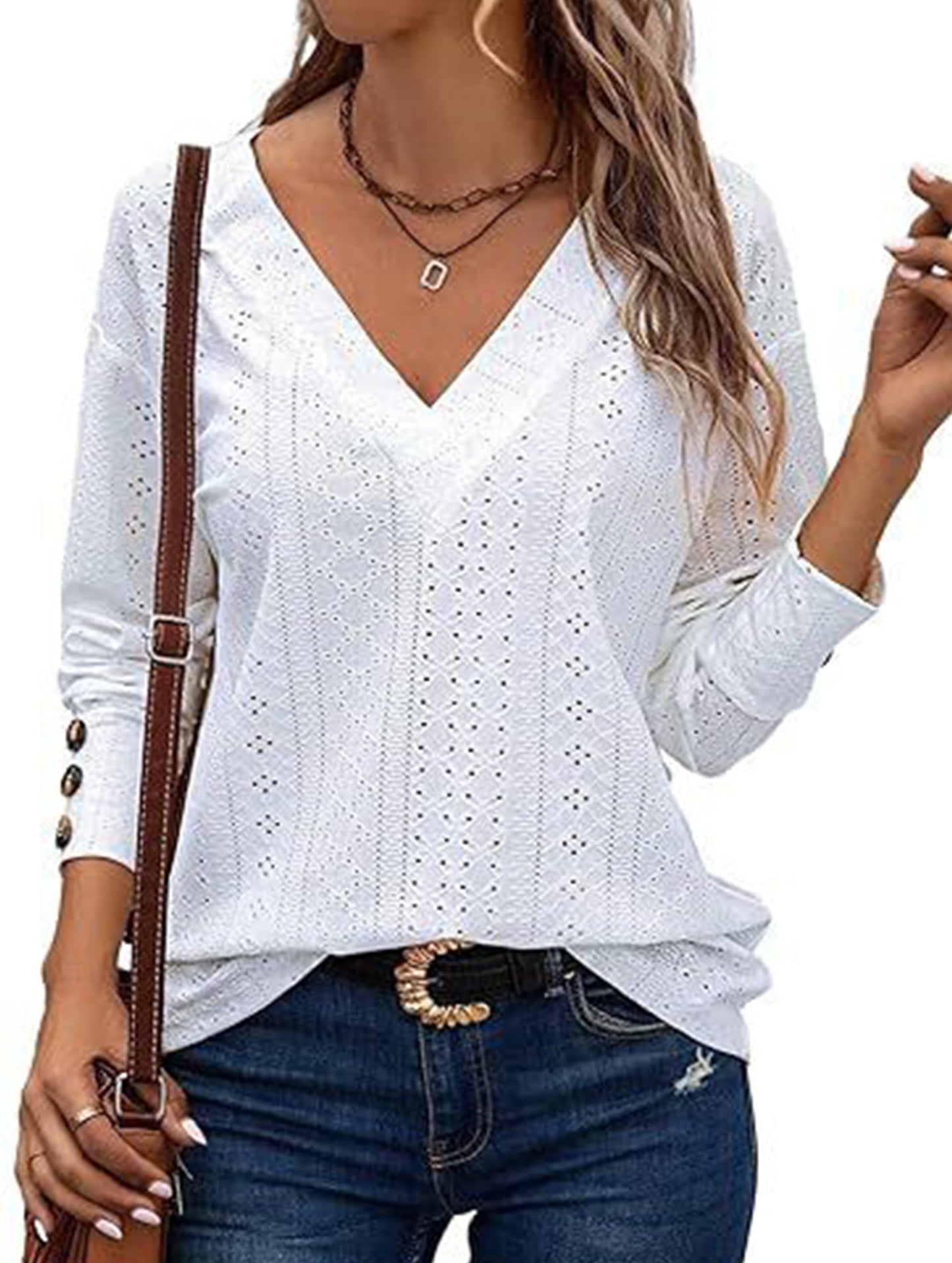 Button-down lace embroidered shirt