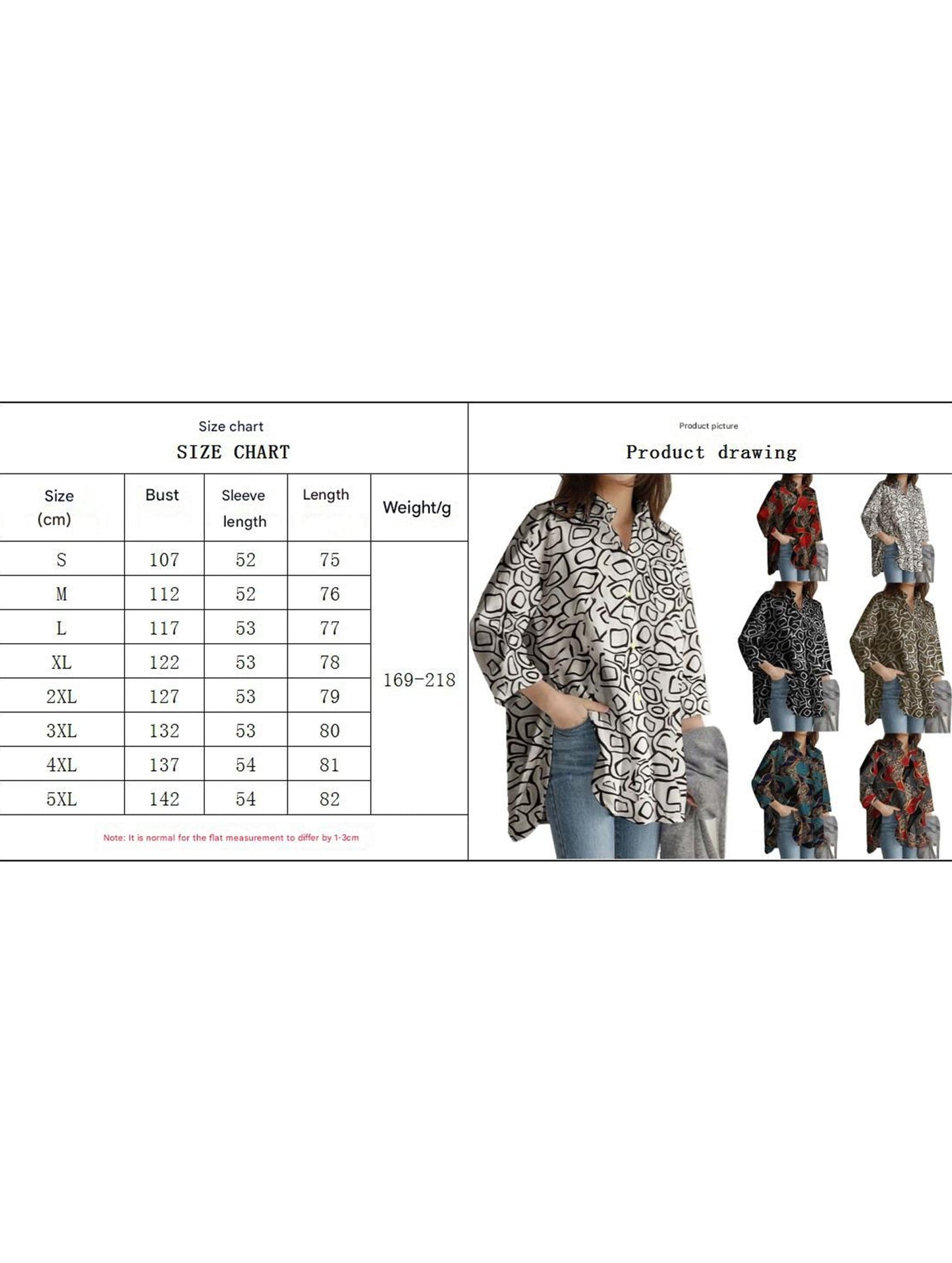 Printed lapel long-sleeved tunic top