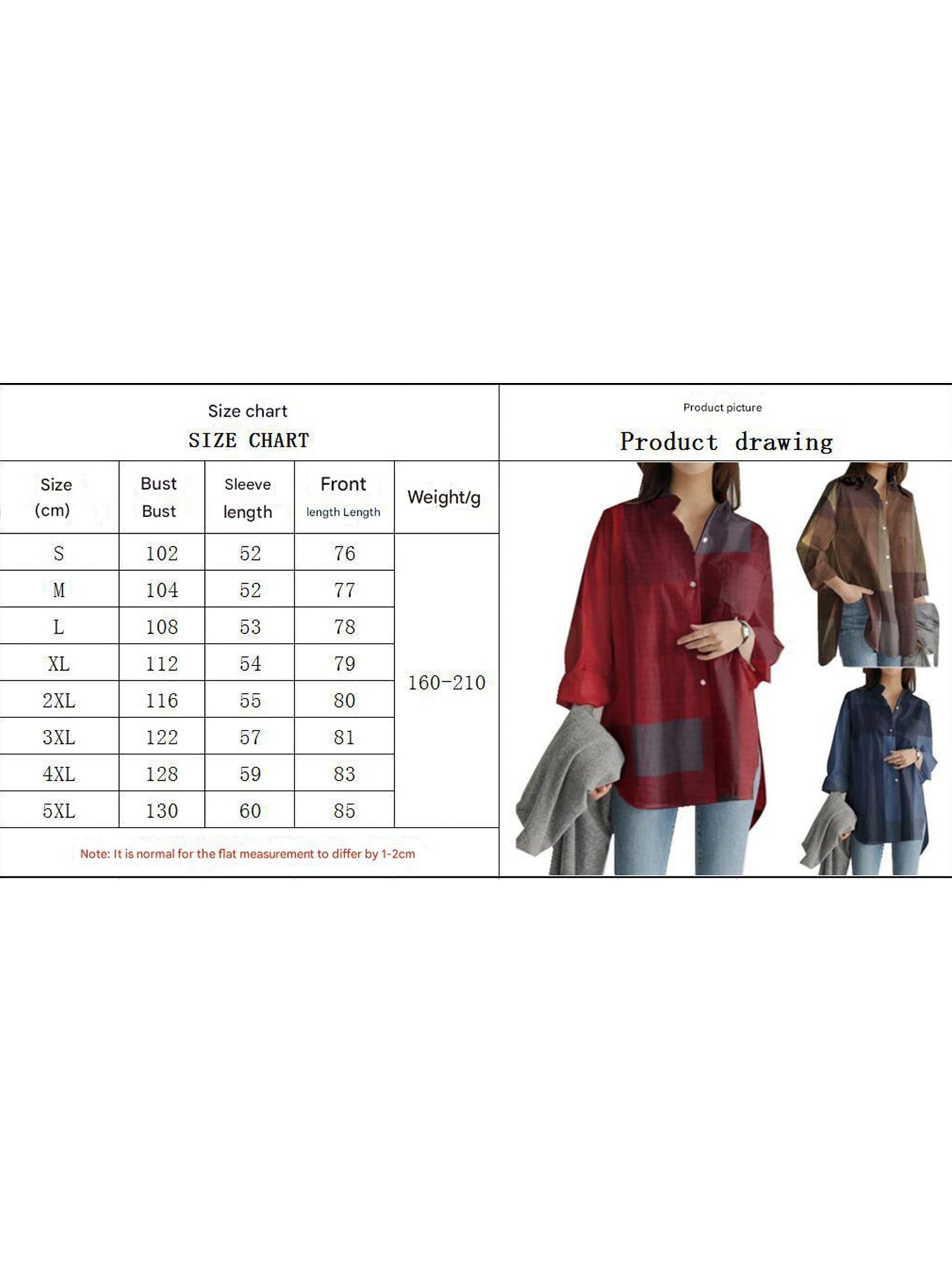 Casual long-sleeved plaid irregular shirt