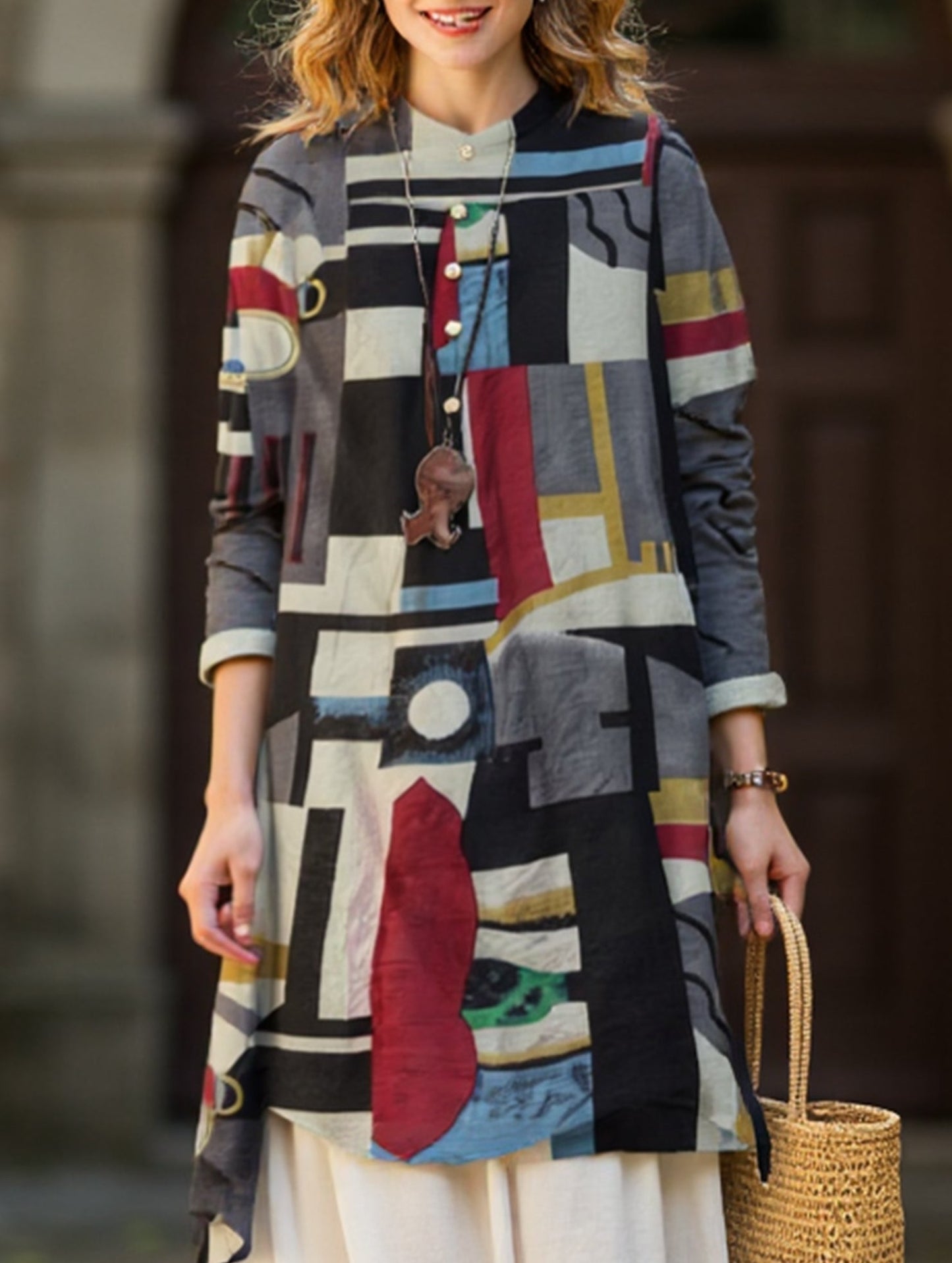 Loose casual bohemian mid-length shirt