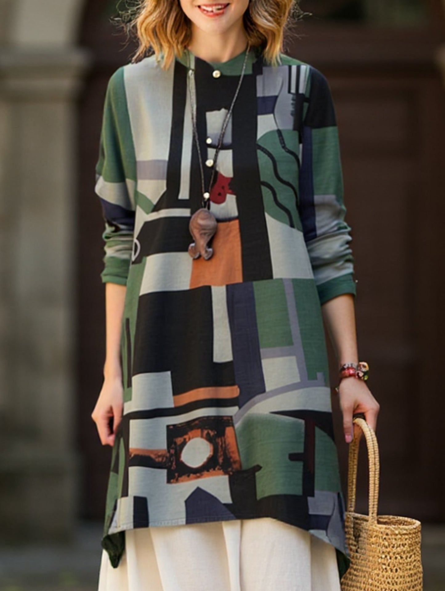 Loose casual bohemian mid-length shirt