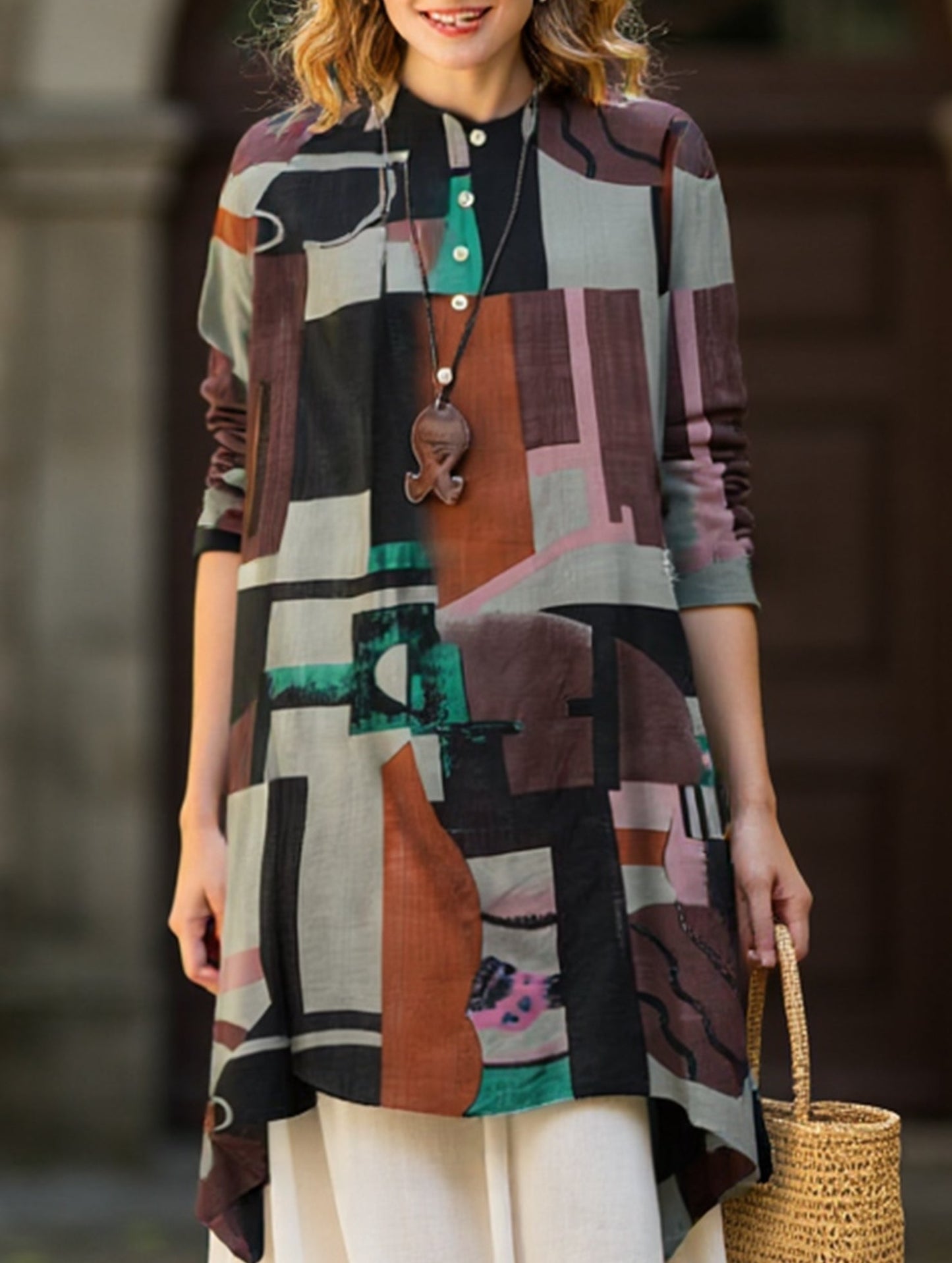 Loose casual bohemian mid-length shirt