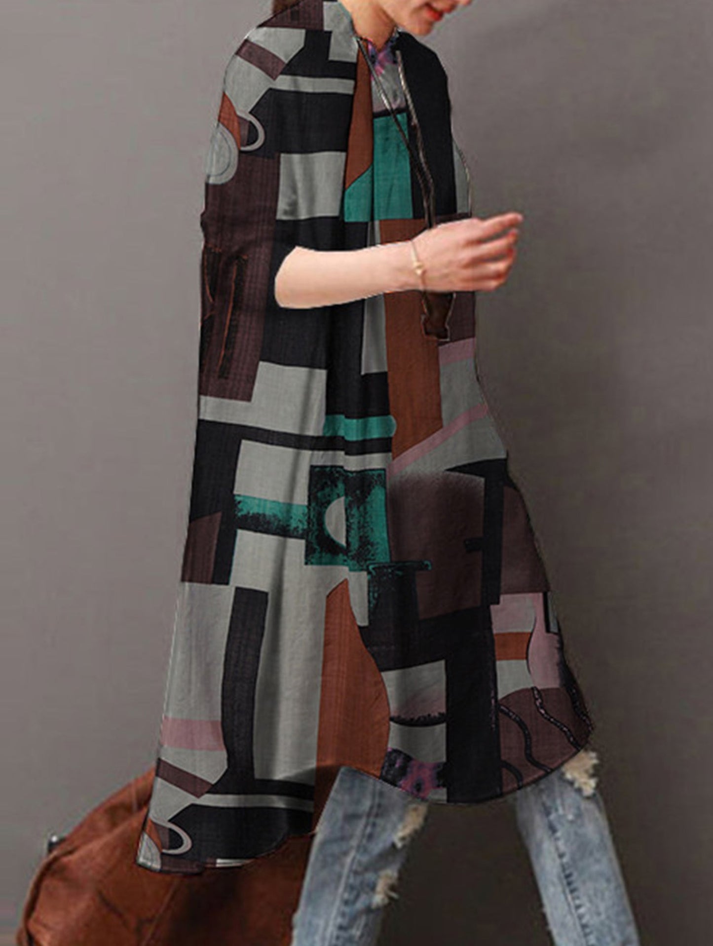 Loose casual bohemian mid-length shirt