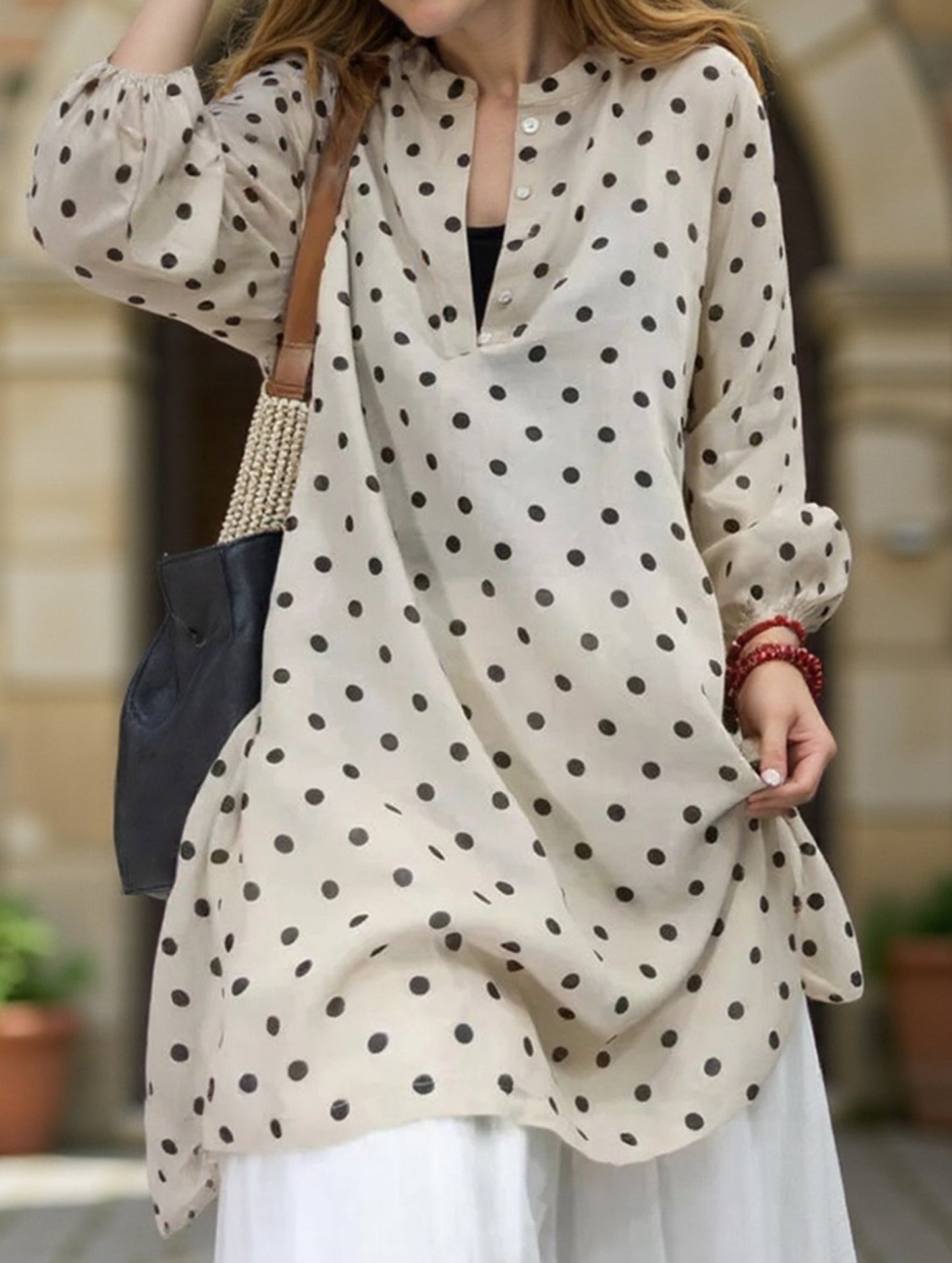 Retro Polka Dot Casual Loose Midi Shirt