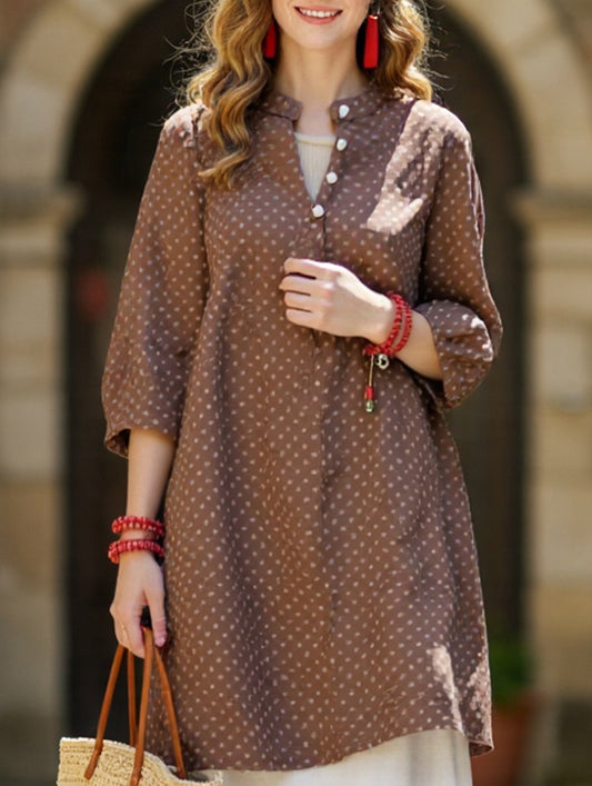Retro Polka Dot Casual Loose Midi Shirt